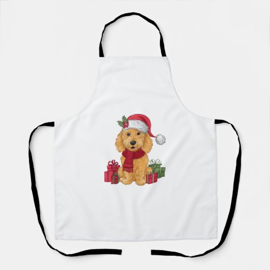 Goldendoodle Dog Christmas Outfits Santa Hat Dog X エプロン (正面)