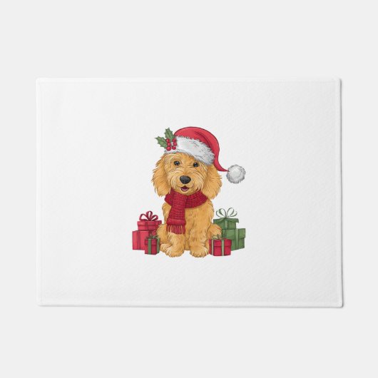 Goldendoodle Dog Christmas Outfits Santa Hat Dog X ドアマット (正面)