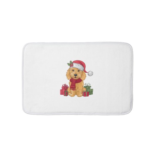 Goldendoodle Dog Christmas Outfits Santa Hat Dog X バスマット (正面)