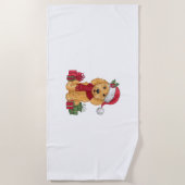 Goldendoodle Dog Christmas Outfits Santa Hat Dog X ビーチタオル (正面)