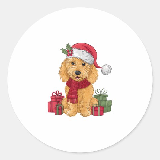 Goldendoodle Dog Christmas Outfits Santa Hat Dog X ラウンドシール (正面)
