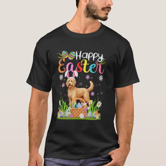 Goldendoodle Dog Happy Easter Egg Hunt Bunny Ear E Tシャツ (正面)