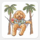Goldendoodle Dog In Hawaiian Top スクエアシール (正面)