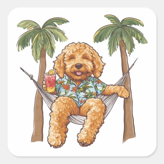 Goldendoodle Dog In Hawaiian Top スクエアシール (正面)
