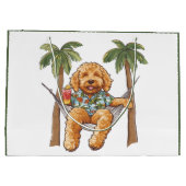 Goldendoodle Dog In Hawaiian Top ラージペーパーバッグ (裏面)