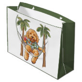 Goldendoodle Dog In Hawaiian Top ラージペーパーバッグ (裏面アングル)