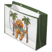 Goldendoodle Dog In Hawaiian Top ラージペーパーバッグ (正面アングル)