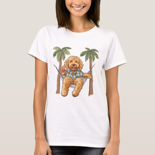 Goldendoodle Dog In Hawaiian Top Tシャツ (正面)