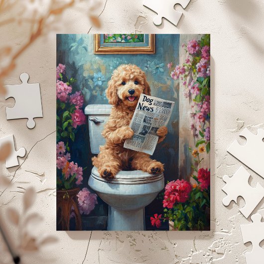 Goldendoodle Dog on Toilet Funny ジグソーパズル