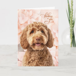 Goldendoodle Dog Peach Hydrangea Thinking of You カード