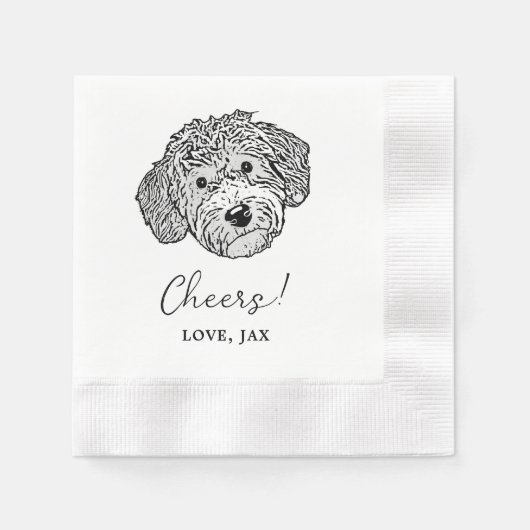 Goldendoodle Dog Personalized Drinks on Me Napkins 縁ありカクテルナプキン (正面)