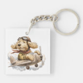 Goldendoodle Dog Pilot Airplane キーホルダー (裏面)