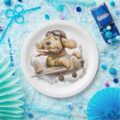 Goldendoodle Dog Pilot Airplane ペーパープレート (パーティー)