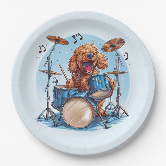 Goldendoodle Dog Playing Drums ペーパープレート (正面)