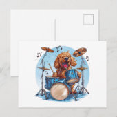 Goldendoodle Dog Playing Drums ポストカード (正面/裏面)
