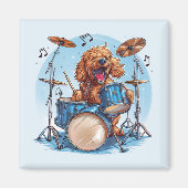 Goldendoodle Dog Playing Drums マグネット (正面)