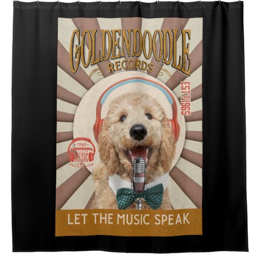 Goldendoodle Dog Record Company Canvas シャワーカーテン (正面)