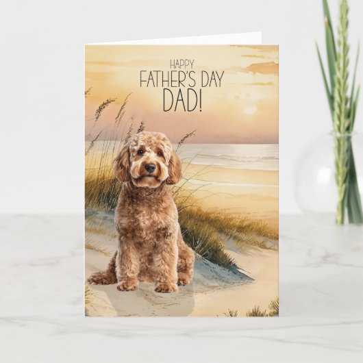 Goldendoodle Dog Sunset Beach Father's Day シーズンカード (正面)