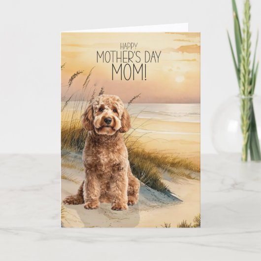 Goldendoodle Dog Sunset Beach Mother's Day シーズンカード (正面)