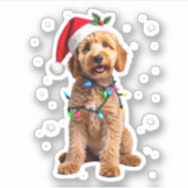 Goldendoodle Dog Tree Christmas Sweater Xmas Pet D シール (正面)
