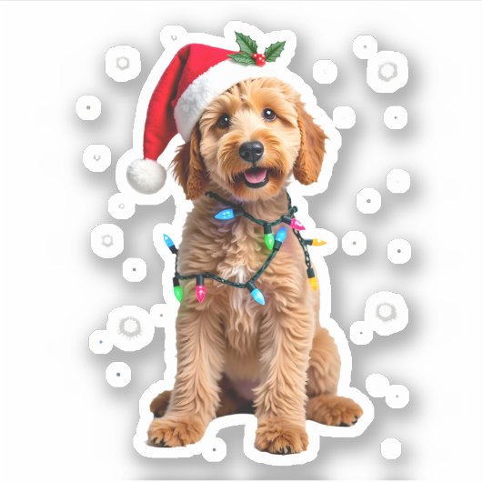 Goldendoodle Dog Tree Christmas Sweater Xmas Pet D シール (正面)