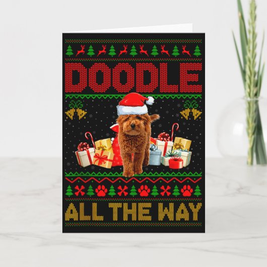 Goldendoodle Dog Ugly Christmas Sweaters Pet Dog L カード (正面)