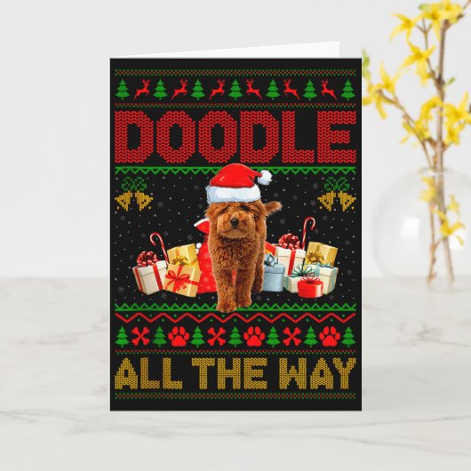Goldendoodle Dog Ugly Christmas Sweaters Pet Dog L カード (黄色い花)