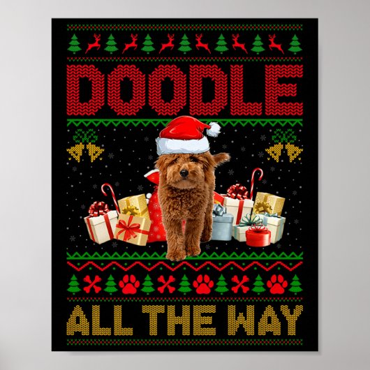 Goldendoodle Dog Ugly Christmas Sweaters Pet Dog L ポスター (正面)