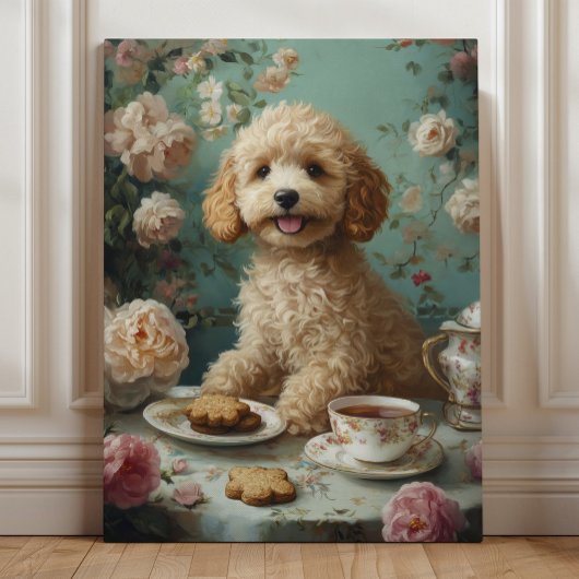 Goldendoodle Dog Vintage Tea キャンバスプリント
