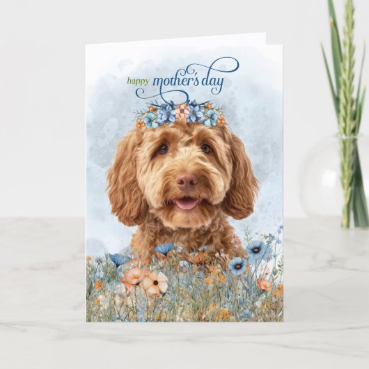 Goldendoodle Dog Wildflowers Mother's Day シーズンカード (正面)
