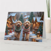 Goldendoodle Dogs Christmas Snow Holiday カード (正面)