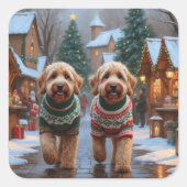 Goldendoodle Dogs Christmas Snow Holiday スクエアシール (正面)