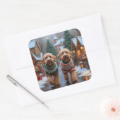 Goldendoodle Dogs Christmas Snow Holiday スクエアシール (封筒)