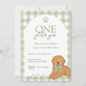 Goldendoodle First Birthday Party Green 招待状 (正面)