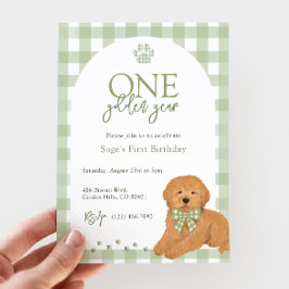 Goldendoodle First Birthday Party Green  招待状