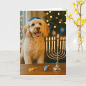Goldendoodle Hanukkah Card カード (黄色い花)