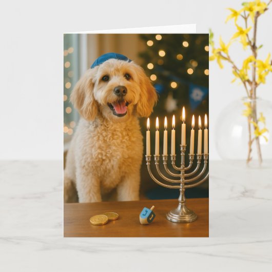 Goldendoodle Hanukkah Card カード (黄色い花)
