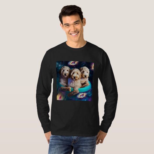 Goldendoodle In Space With Donuts Cute Doodle Boys Tシャツ (正面フル)
