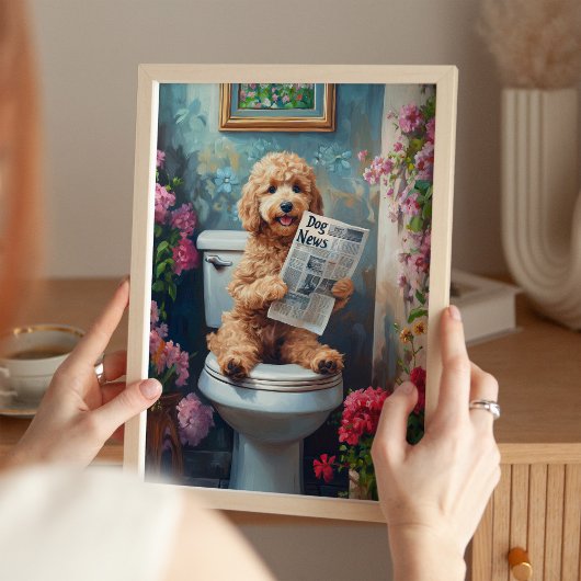 Goldendoodle on Toilet Funny Bathroom Art Print ポスター
