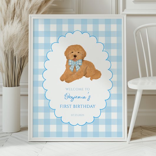 Goldendoodle One Golden Year Birthday Welcome ポスター