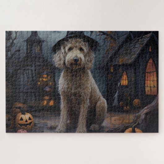 Goldendoodle Pumpkins Halloween Scary ジグソーパズル (横)