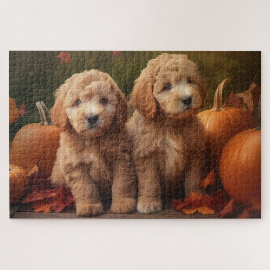 Goldendoodle Puppy Autumn Delight Pumpkin  ジグソーパズル (横)