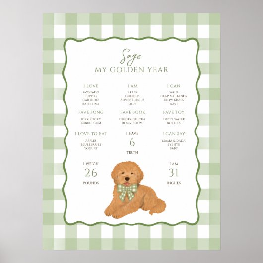 Goldendoodle Puppy Dog 1st Birthday Milestone  ポスター (正面)