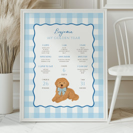 Goldendoodle Puppy Dog 1st Birthday Milestone  ポスター