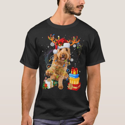 Goldendoodle Reindeer Santa Christmas Funny Dog Pa Tシャツ (正面)