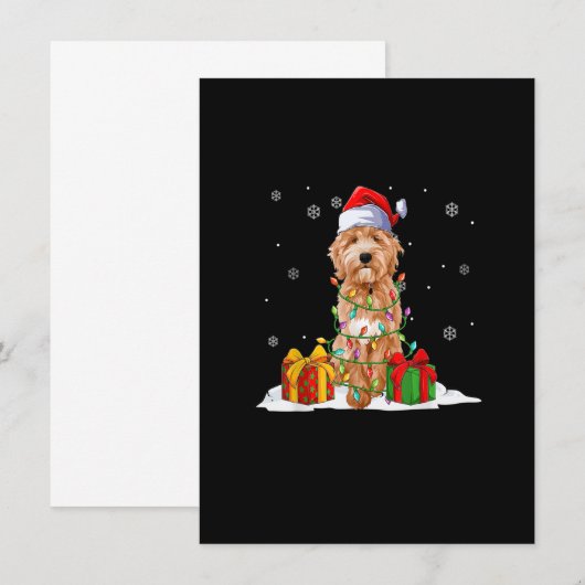 Goldendoodle Santa Christmas Tree Lights Xmas Paja 招待状 (正面/裏面)