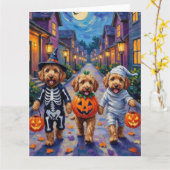 Goldendoodle Trick-or-Treating Halloween Costumes カード (黄色い花)