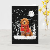 Goldendoodle Under Moonlight Snow Christmas Pajama カード (黄色い花)