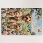 Goldendoodle Wild Rose Meadow Art ジグソーパズル (横)