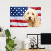 Goldendoodle With American Flag ポスター (ホームオフィス)